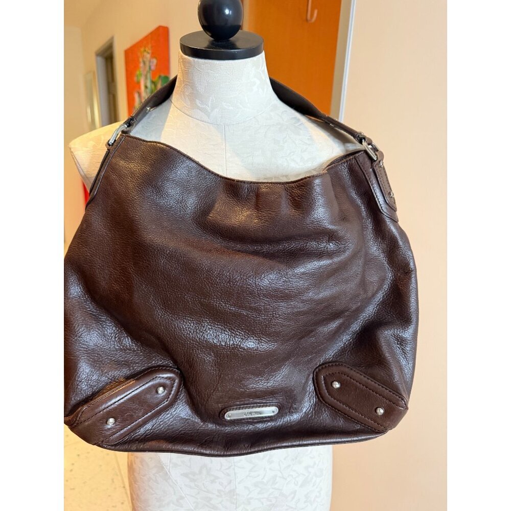 Cole Haan Womens Leather Hobo Bag Rich Brown Silver Hardware Casual - Picture 12 of 16